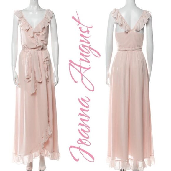 JOANNA AUGUST Lacey Blush Pink Formal V-Neck Wedding Party Ruffle Wrap Dress, XS - Picture 3 of 8